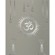 Celestial Om Rays glass film pattern in silver and grey, full design view